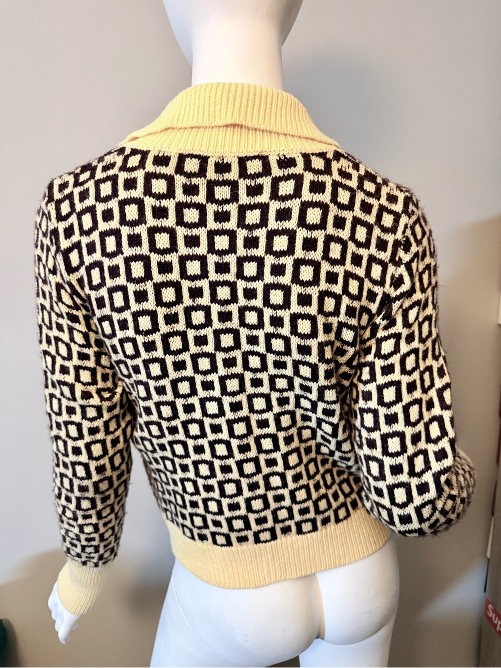ZARA Yellow & Brown Geometric Knit Cardigan - Picture 6 of 14